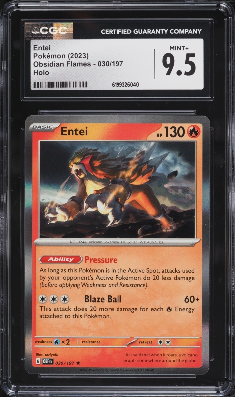 2023 Pokemon Scarlet & Violet Obsidian Flames Holo Entei #30 CGC 9.5 MINT+