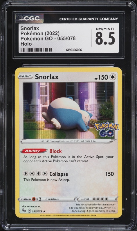 2022 Pokemon Sword & Shield GO Holo Snorlax #55 CGC 8.5 NM-MT+