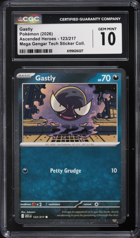 2026 Pokemon Mega Evolution Ascended Heroes Tech Sticker Gastly #123 CGC 10 GEM MINT