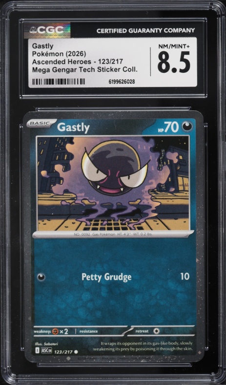 2026 Pokemon Mega Evolution Ascended Heroes Tech Sticker Gastly #123 CGC 8.5 NM-MT+