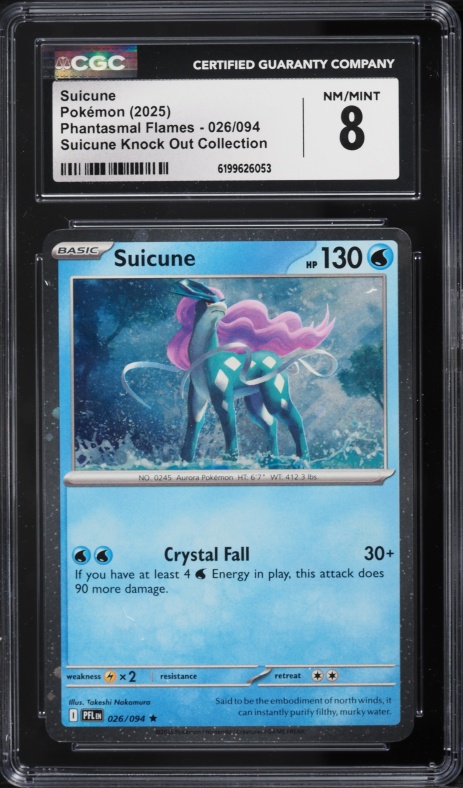2025 Pokemon Mega Evolution Phantasmal Flames Knock Out Collection Suicune #26 CGC 8 NM-MT