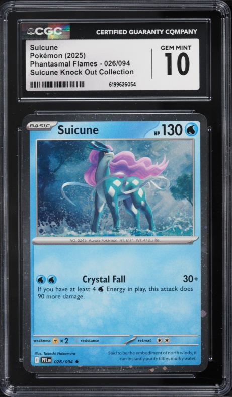 2025 Pokemon Mega Evolution Phantasmal Flames Knock Out Collection Suicune #26 CGC 10 GEM MINT