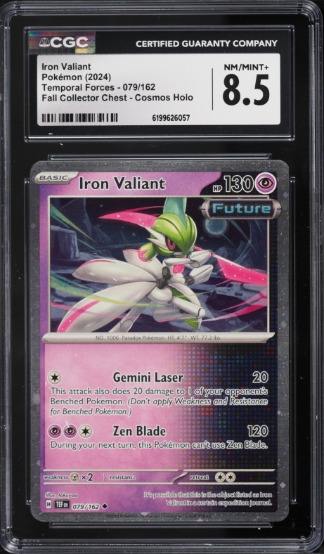 2024 Pokemon SV Temporal Forces Fall Collector Chest Cosmos Holo Iron Valiant #079 CGC 8.5