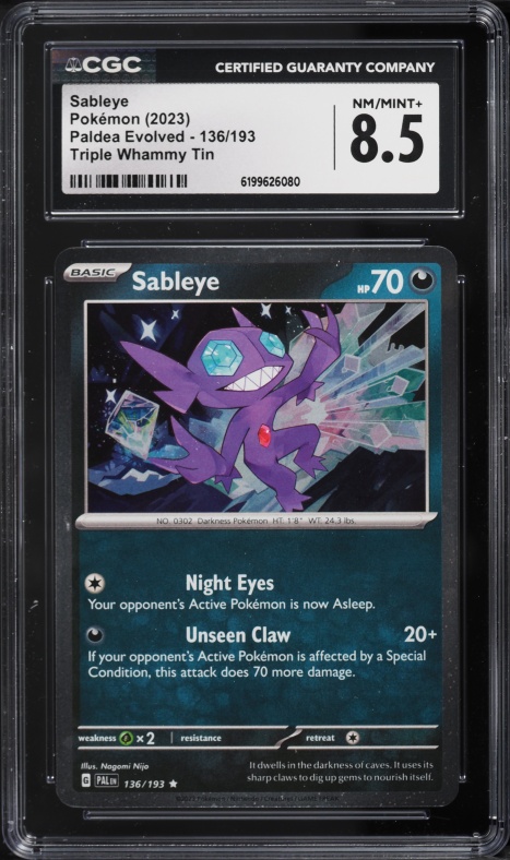 2023 Pokemon Scarlet & Violet Paldea Evolved Triple Whammy Tin Sableye #136 CGC 8.5 NM-MT+