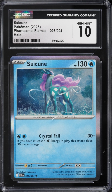 2025 Pokemon Mega Evolution Phantasmal Flames Holo Suicune #26 CGC 10 GEM MINT