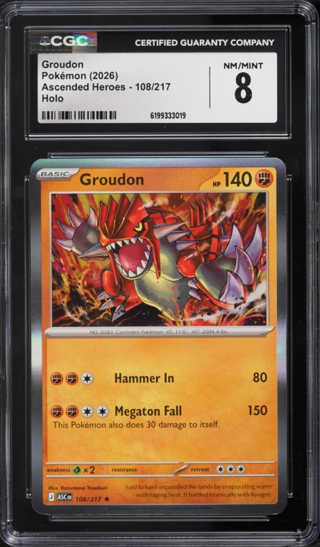 2026 Pokemon Mega Evolution Ascended Heroes Holo Groudon #108 CGC 8 NM-MT