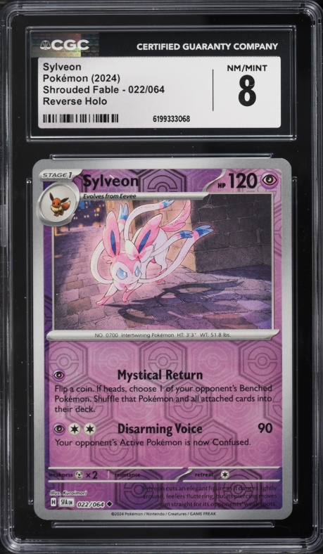 2024 Pokemon Scarlet & Violet Shrouded Fable Reverse Holo Sylveon #22 CGC 8 NM-MT
