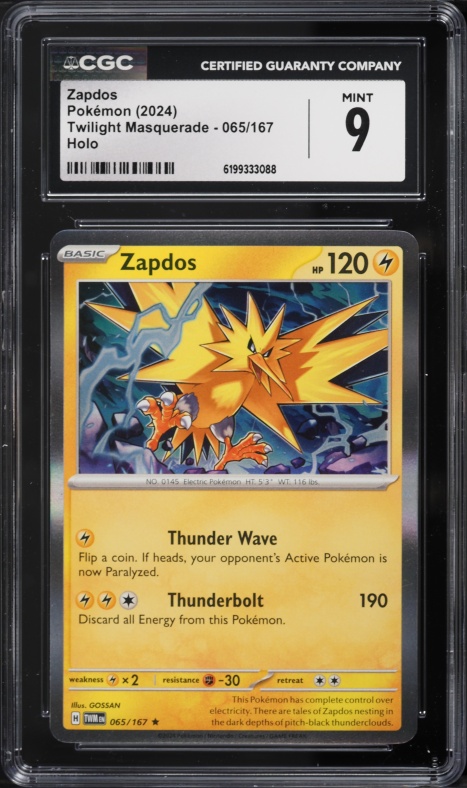 2024 Pokemon Twilight Masquerade Holo Zapdos #065 CGC 9 MINT