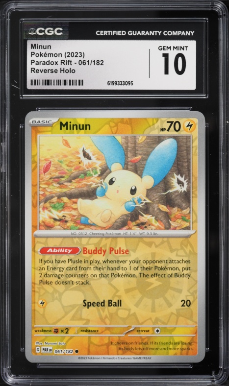 2023 Pokemon Scarlet & Violet Paradox Rift Reverse Holo Minun #61 CGC 10 GEM MINT