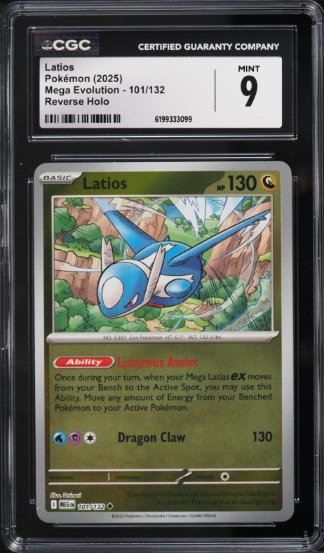 2025 Pokemon Mega Evolution Reverse Holo Latios #101 CGC 9 MINT