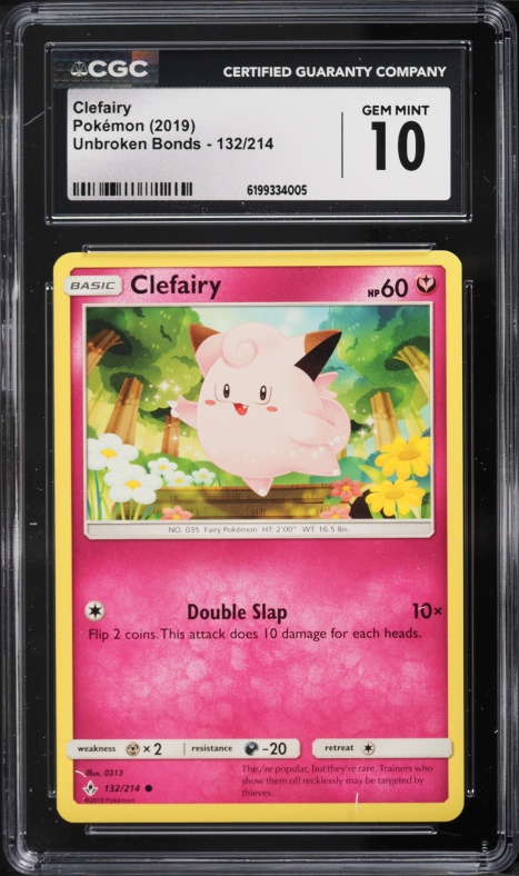2019 Pokemon Sun & Moon Unbroken Bonds Clefairy #132 CGC 10 GEM MINT