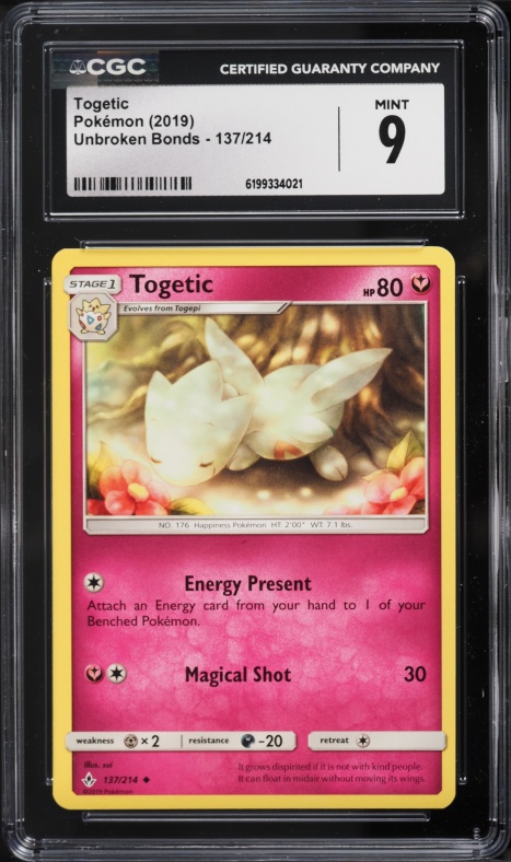 2019 Pokemon Sun & Moon Unbroken Bonds Togetic #137 CGC 9 MINT