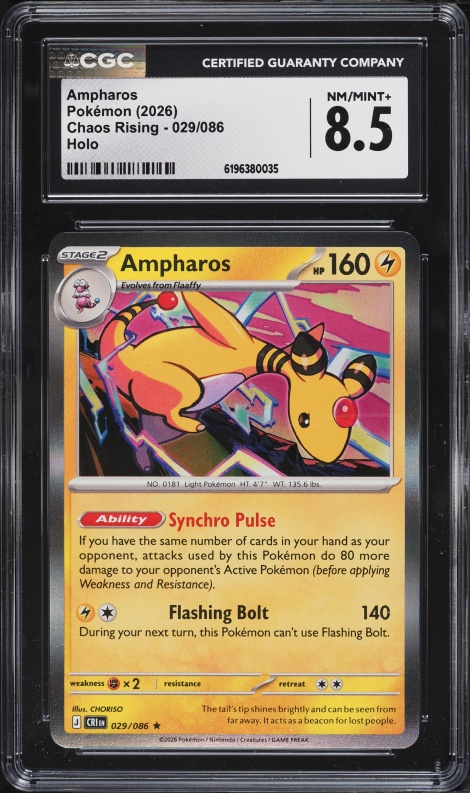 2026 Pokemon Mega Evolution Chaos Rising Holo Ampharos #29 CGC 8.5 NM-MT+
