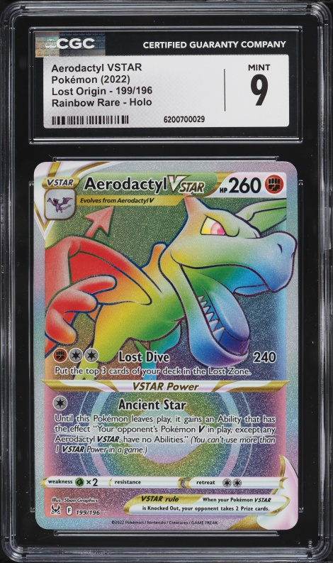 2022 Pokemon Sword & Shield Lost Origin Rainbow Rare Aerodactyl VSTAR #199 CGC 9 MINT
