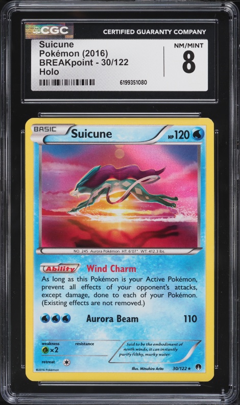2016 Pokemon XY BREAKpoint Holo Suicune #30 CGC 8 NM-MT