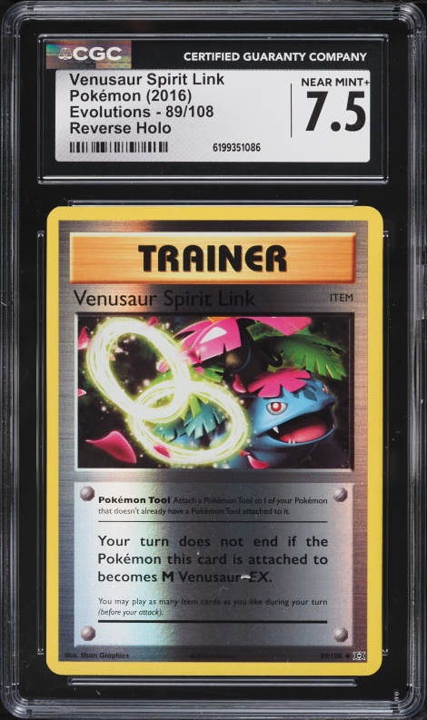 2016 Pokemon XY Evolutions Reverse Holo Venusaur Spirit Link #89 CGC 7.5 NRMT+
