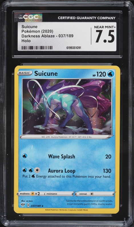 2020 Pokemon Sword & Shield Darkness Ablaze Holo Suicune #37 CGC 7.5 NRMT+