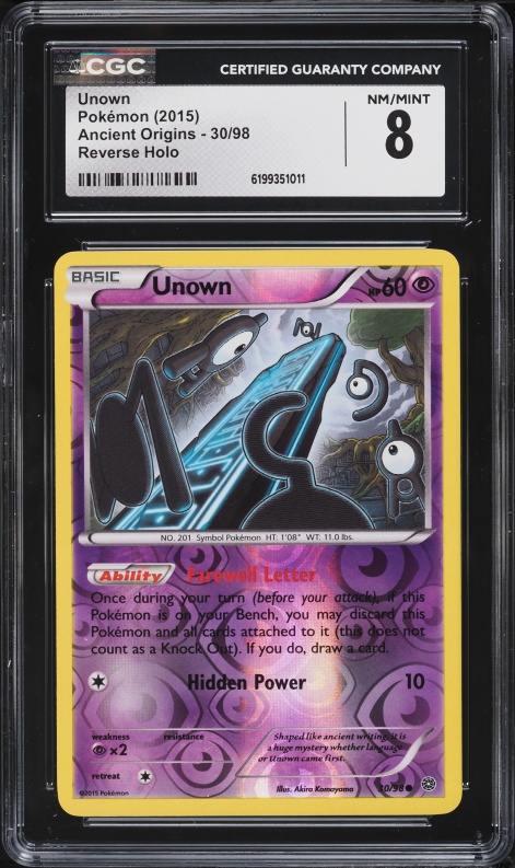 2015 Pokemon XY Ancient Origins Reverse Holo Unown #30 CGC 8 NM-MT