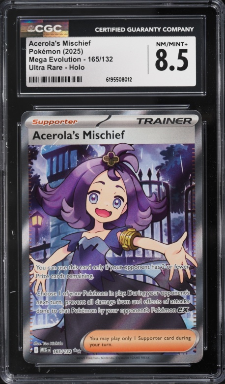 2025 Pokemon Mega Evolution Full Art Acerola's Mischief #165 CGC 8.5 NM-MT+