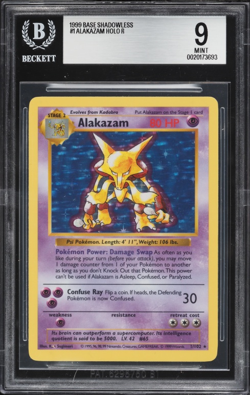 1999 Pokemon Base Set Shadowless Holo Alakazam #1 BGS 9 MINT