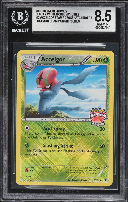 2011 Pokemon Black & White Noble Victories Promo Crosshatch Holo Accelgor #12 BGS 8.5 NM-MT+
