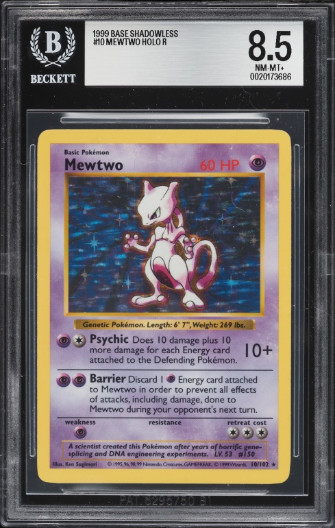 1999 Pokemon Base Set Shadowless Holo Mewtwo #10 BGS 8.5 NM-MT+