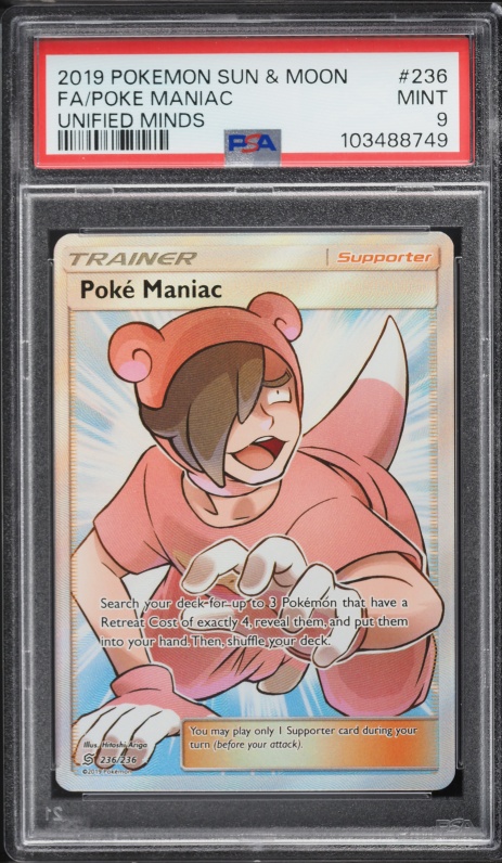 2019 Pokemon Sun & Moon Unified Minds Full Art Poke Maniac #236 PSA 9 MINT