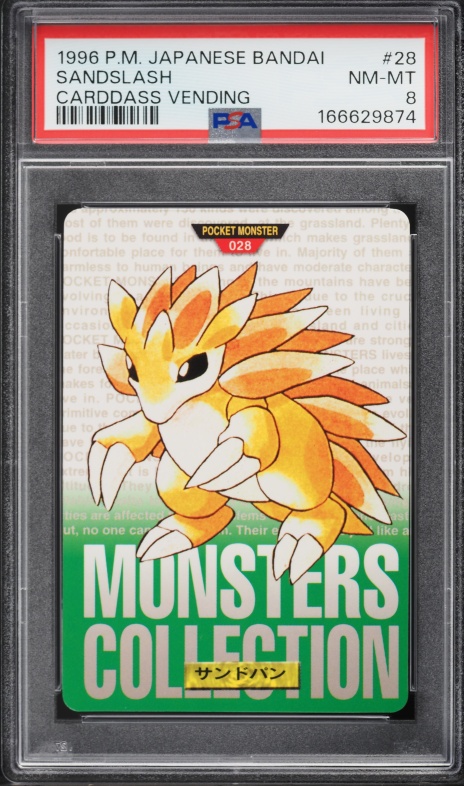 1996 Pokemon Japanese Bandai Carddass Vending Green Sandslash #28 PSA 8 NM-MT