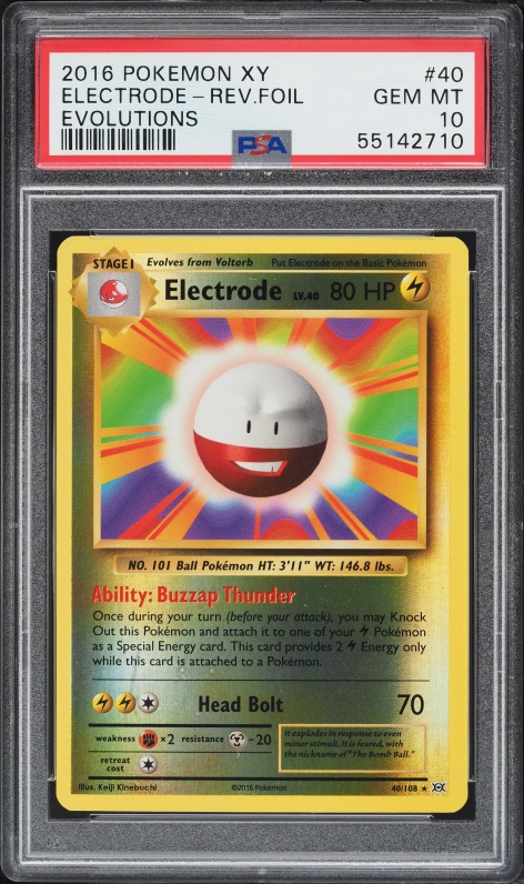 2016 Pokemon XY Evolutions Reverse Holo Electrode #40 PSA 10 GEM MINT
