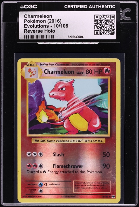 2016 Pokemon XY Evolutions Reverse Holo Charmeleon #10 CGC AUTH
