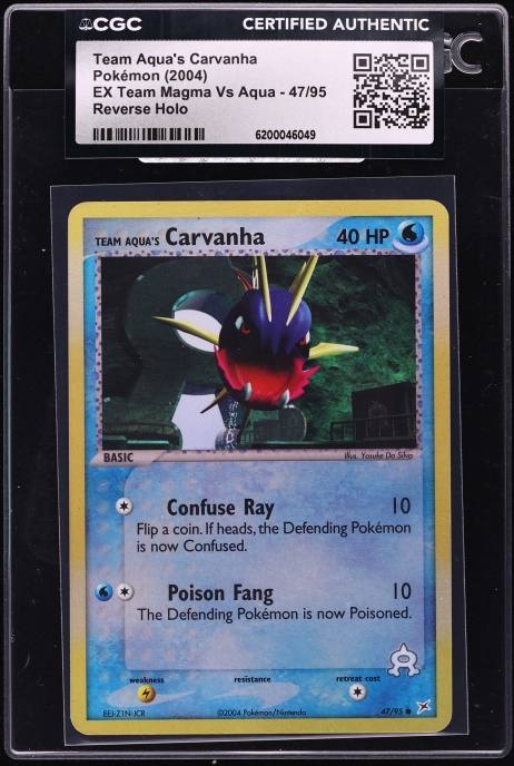 2004 Pokemon EX Team Magma Vs Aqua Reverse Holo Team Aqua's Carvanha #47 CGC AUTH