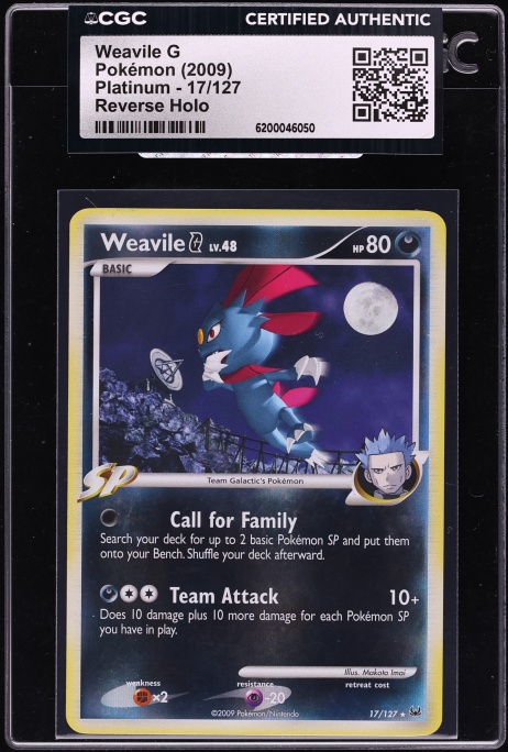2009 Pokemon Platinum Reverse Holo Weavile G #17 CGC AUTH