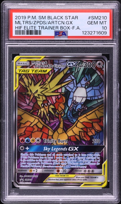 2019 Pokemon SM Promo Hidden Fates ETB Full Art Moltres Zapdos Articuno Gx #SM210 PSA 10