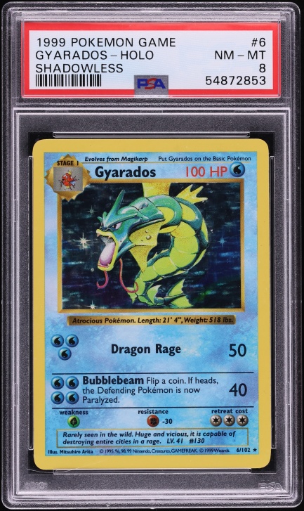 1999 Pokemon Base Set Shadowless Holo Gyarados #6 PSA 8 NM-MT