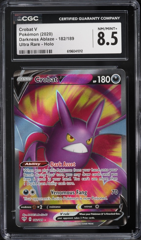 2020 Pokemon Sword & Shield Darkness Ablaze Full Art Crobat V #182 CGC 8.5 NM-MT+