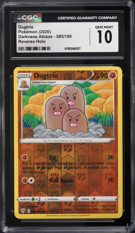 2020 Pokemon SWSH Darkness Ablaze Reverse Holo Dugtrio #85 CGC 10 GEM MINT