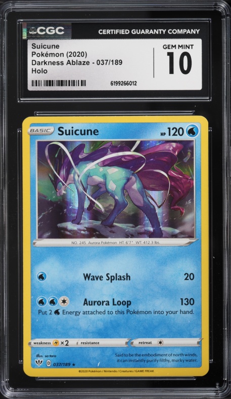 2020 Pokemon Sword & Shield Darkness Ablaze Holo Suicune #37 CGC 10 GEM MINT