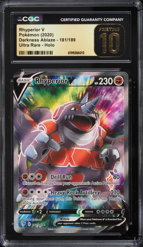 2020 Pokemon Sword & Shield Darkness Ablaze Full Art Rhyperior V #181 CGC 10 PRISTINE