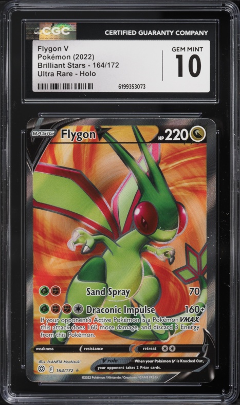 2022 Pokemon Sword & Shield Brilliant Stars Full Art Flygon V #164 CGC 10 GEM MINT