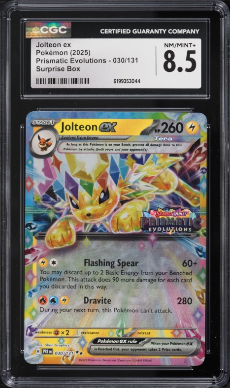 2025 Pokemon SV Prismatic Evolutions Surprise Box Holo Jolteon ex #30 CGC 8.5 NM-MT+