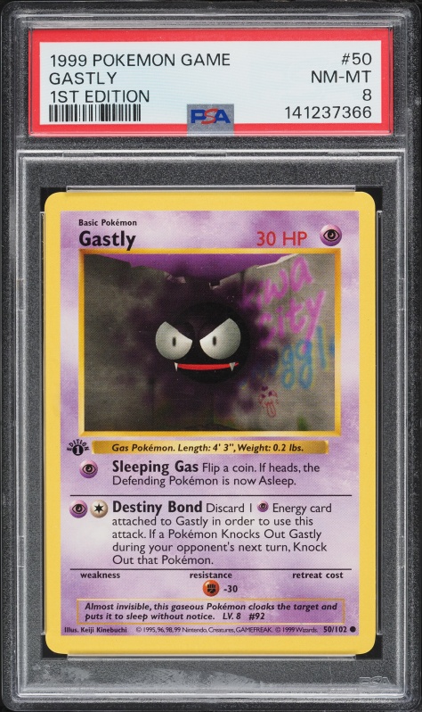 1999 Pokemon Base Set Shadowless 1st Edition Gastly #50 PSA 8 NM-MT