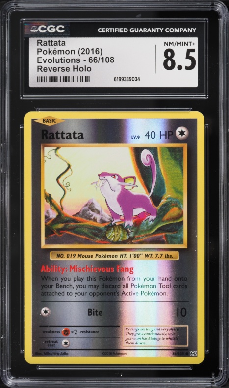 2016 Pokemon XY Evolutions Reverse Holo Rattata #66 CGC 8.5 NM-MT+