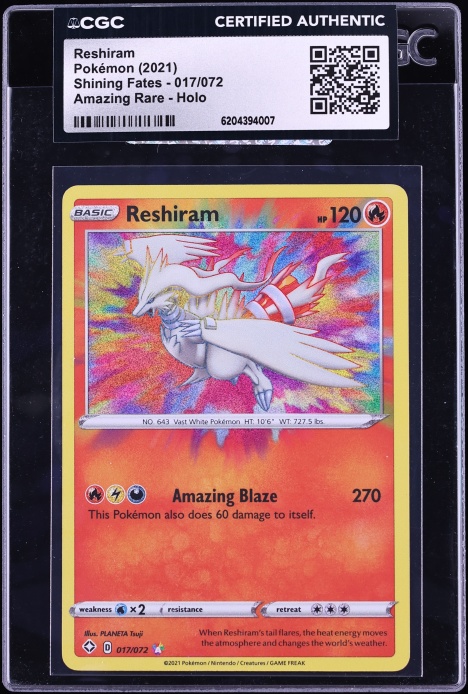 2021 Pokemon Sword & Shield Shining Fates Amazing Rare Reshiram #17 CGC AUTH