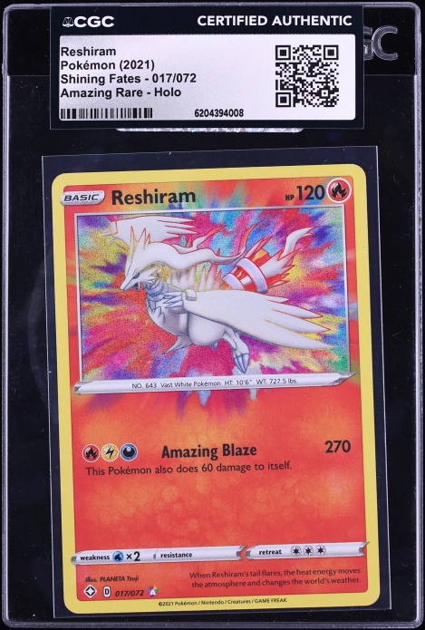 2021 Pokemon Sword & Shield Shining Fates Amazing Rare Reshiram #17 CGC AUTH