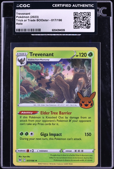 2023 Pokemon Scarlet & Violet Trick Or Trade BOOster Holo Trevenant #17 CGC AUTH