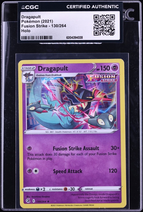 2021 Pokemon Sword & Shield Fusion Strike Holo Dragapult #130 CGC AUTH