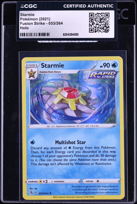 2021 Pokemon Sword & Shield Fusion Strike Holo Starmie #53 CGC AUTH