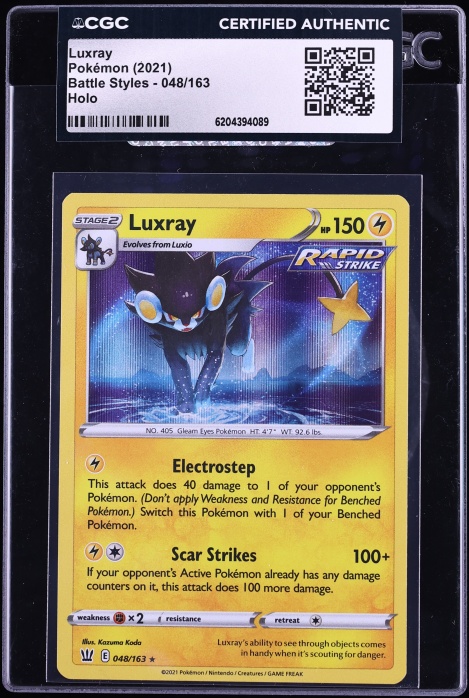 2021 Pokemon Sword & Shield Battle Styles Holo Luxray #048 CGC AUTH