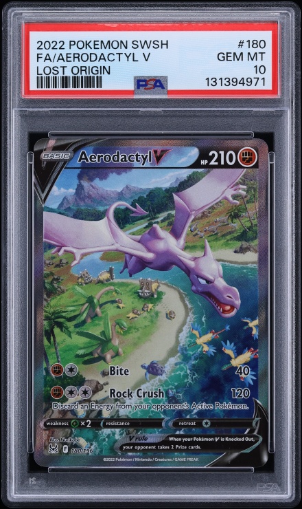 2022 Pokemon Sword & Shield Lost Origin Full Art Aerodactyl V #180 PSA 10 GEM MINT