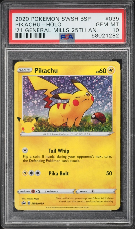 2020 Pokemon SWSH Promo General Mills 25th Anniversary Holo Pikachu #SWSH039 PSA 10 GEM MINT